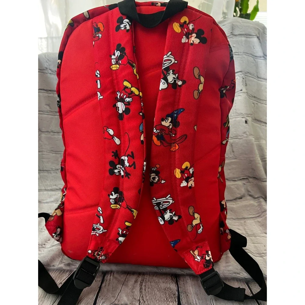 Disney Mickey Mouse Red All Over Print Canvas Backpack Steamboat Sorcerer